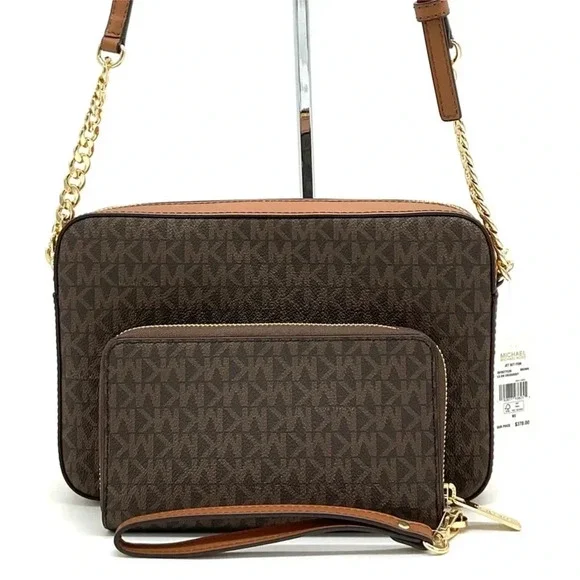Michael Kors Large EW Crossbody Bag & JST LG Flat MF Phone Case Wallet Brown